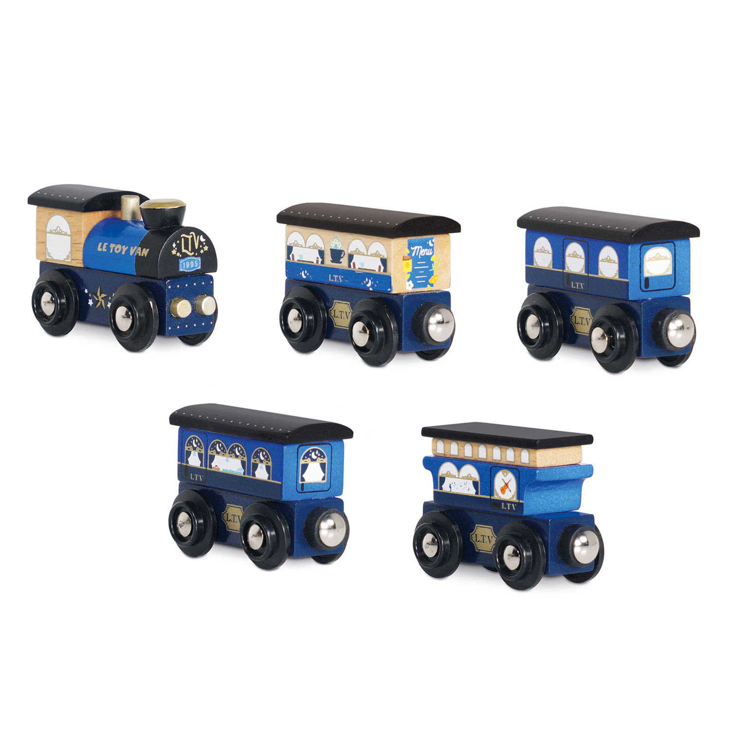 Blauer Zug mit Waggons / Twilight Train & Carriages (Blue)