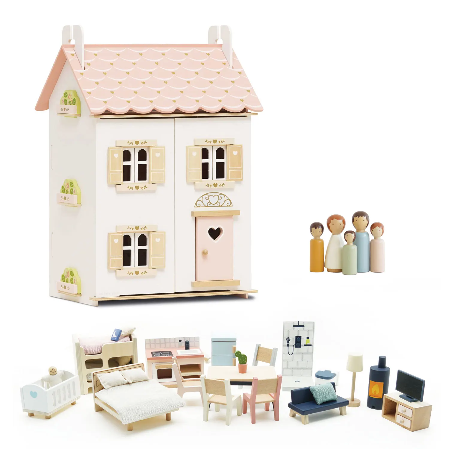 Roseheart Wooden Dolls House,Furniture & Family-Le Toy Van (LTV)