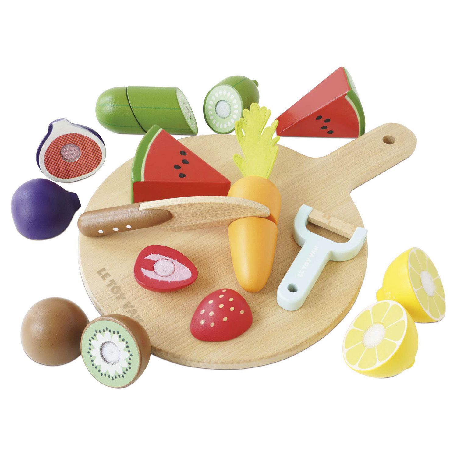 Schneidebrett mit Superfood / Wooden Chopping Board & Sliceable Play Food